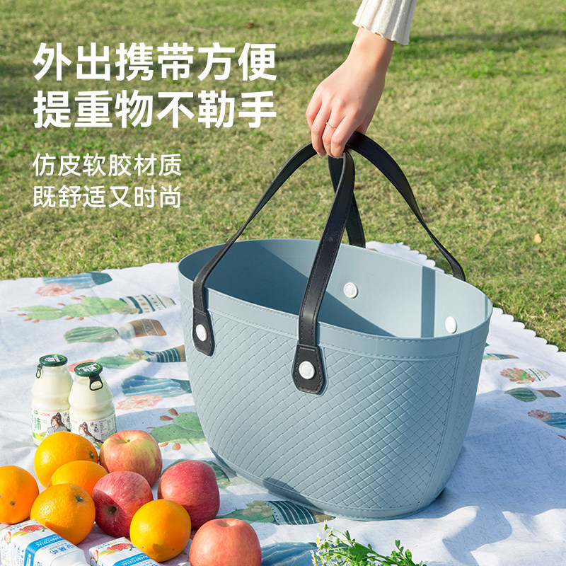 野餐篮大号仿皮购物篮环保手提便携式超I市买菜篮子家用杂物脏衣