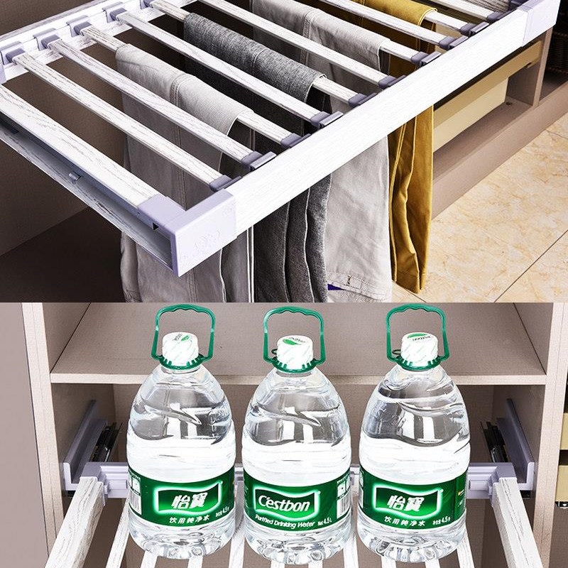 新款伸缩裤架衣柜内多功能抽拉西裤架家用推拉挂架拉篮衣裤抽拉阻