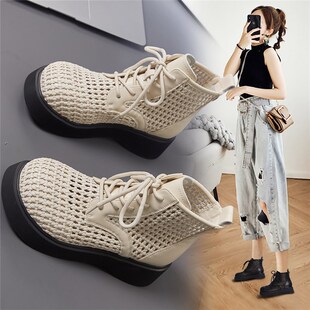 薄款 夏季 夏天穿 2025新款 短靴子网面透气镂空洞洞凉靴 马丁靴女款