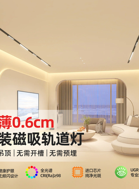 超薄明装磁吸轨道灯0.6cm不吊顶客厅照明黑白色线条无主泛光射灯