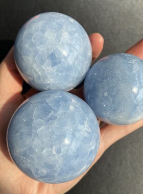天然水晶球蓝晶石天青石球蓝色B水晶球摆件水晶饰品装饰送底座