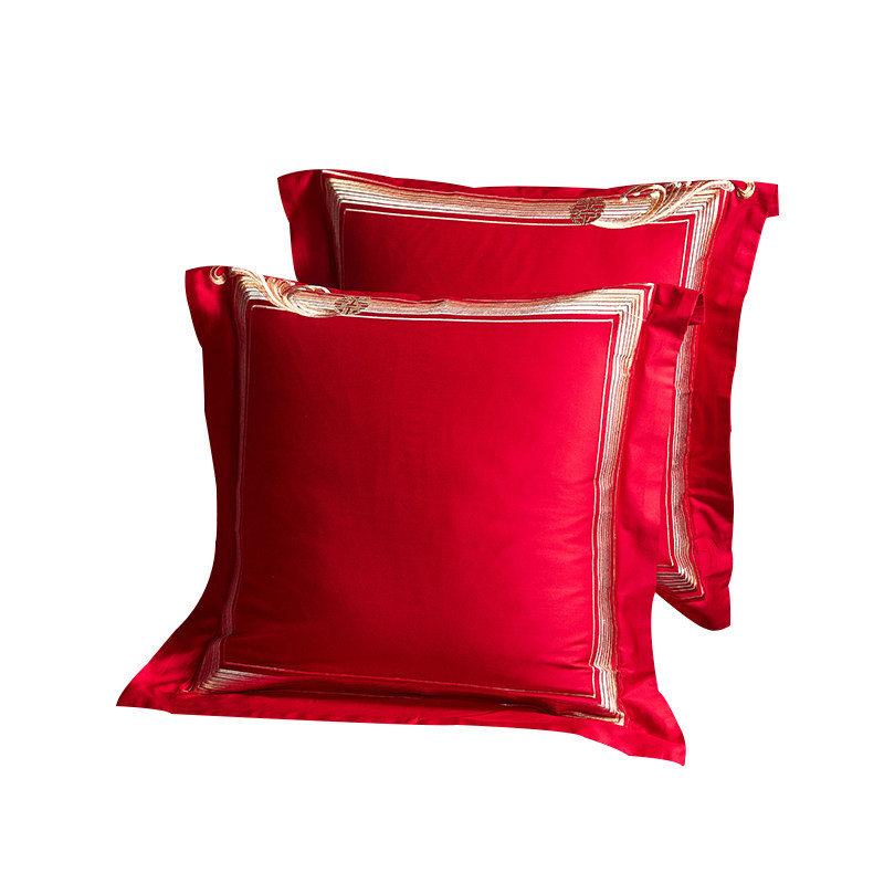 高档140支长绒棉靠垫套大红色纯棉刺绣大抱枕60*60结婚床品陪嫁送
