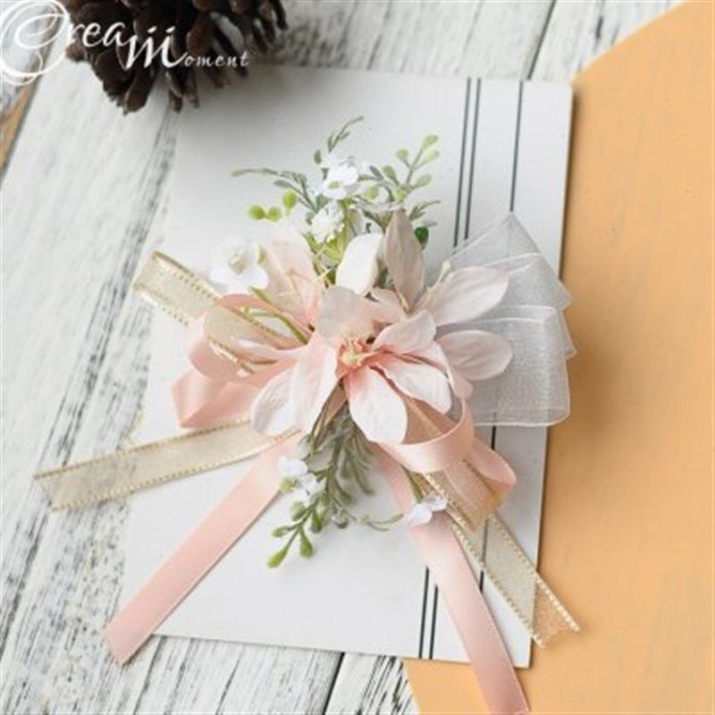 森系香槟粉手腕花襟花婚礼胸花伴娘迎宾花结婚摄影绢花服装配饰花
