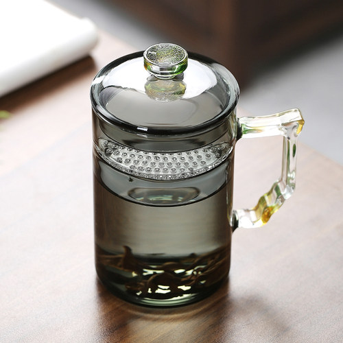 茶杯玻璃杯男款专用茶水分离杯子家用水杯绿茶杯办公室喝茶月牙杯