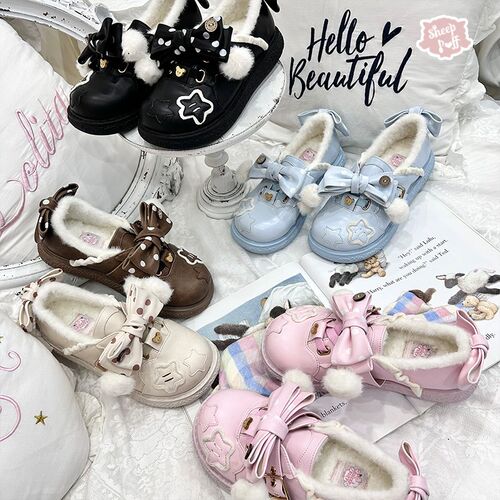 【现货】胖胖星 绵羊泡芙LolHita冬季加绒保暖皮鞋