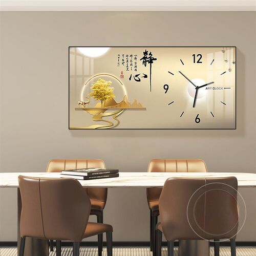 钟表挂画静心福鹿画餐厅客厅装饰画2025新款Q中式高级钟表画装饰