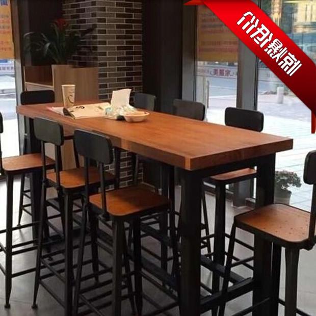 美式铁艺吧台桌椅组合商用实木高脚桌长条桌N窄桌奶茶店快餐厅面