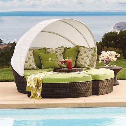 户外休闲床大躺床藤编大圆床花园庭院泳池室外露天睡觉带篷沙滩床