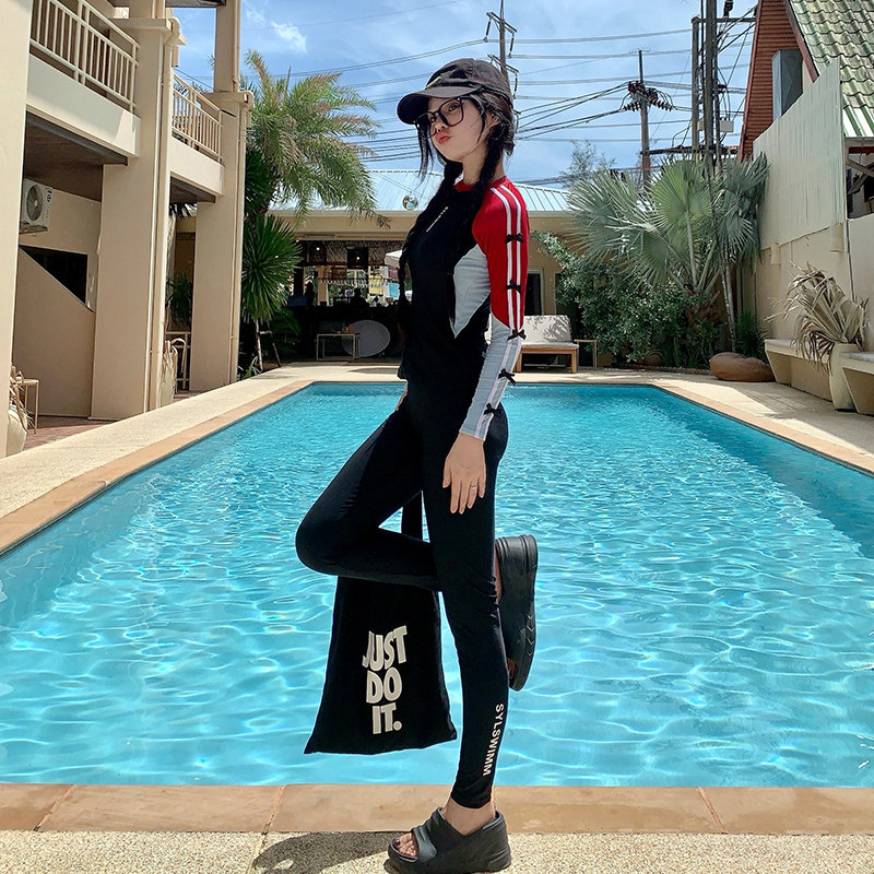 潜水服长袖长g裤分体泳衣女202新款泡温泉冲浪防水母衣三件套防晒
