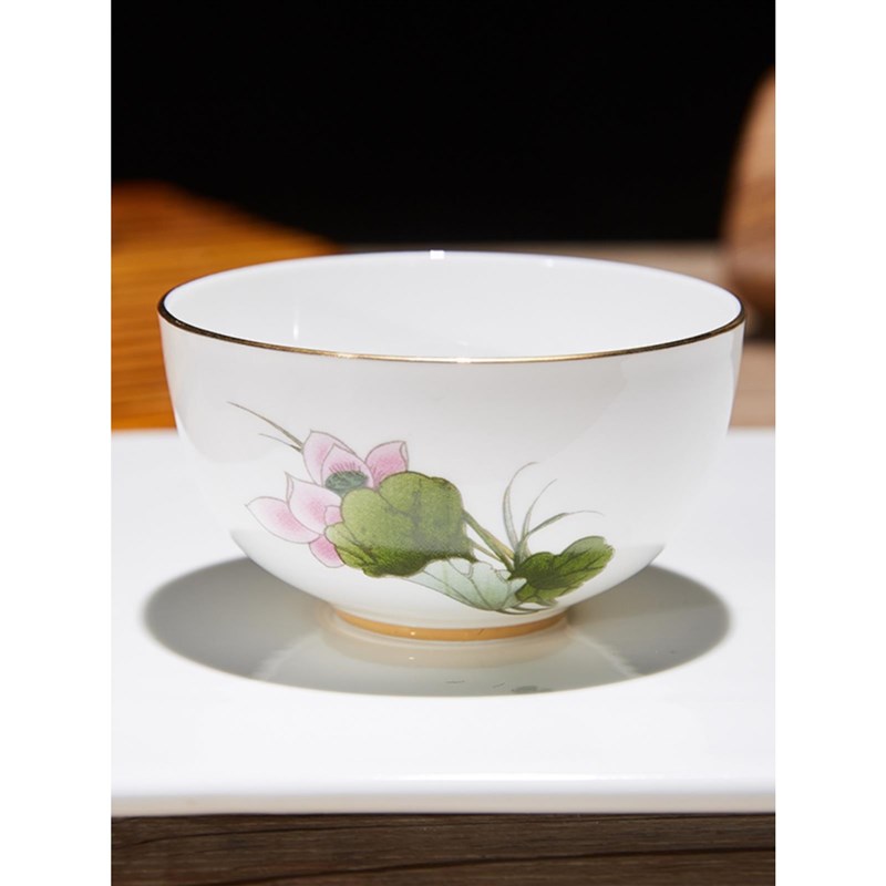 骨瓷高档主人杯单个茶盏品茗杯茶具功夫小茶杯U陶瓷杯薄胎精致