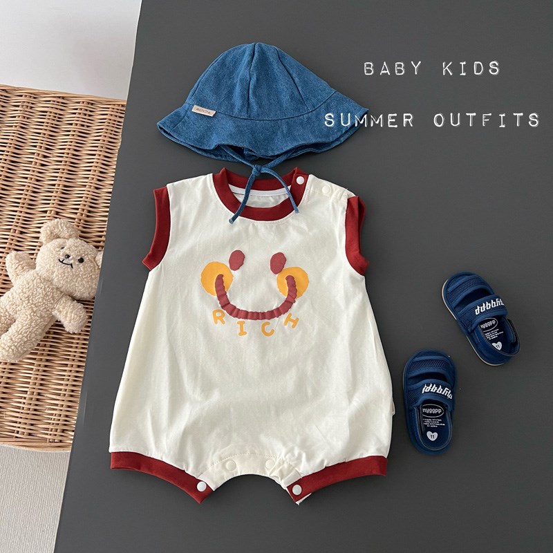 ins夏季男女宝宝无袖连体衣婴幼儿童韩版外出洋气薄款爬服哈衣潮