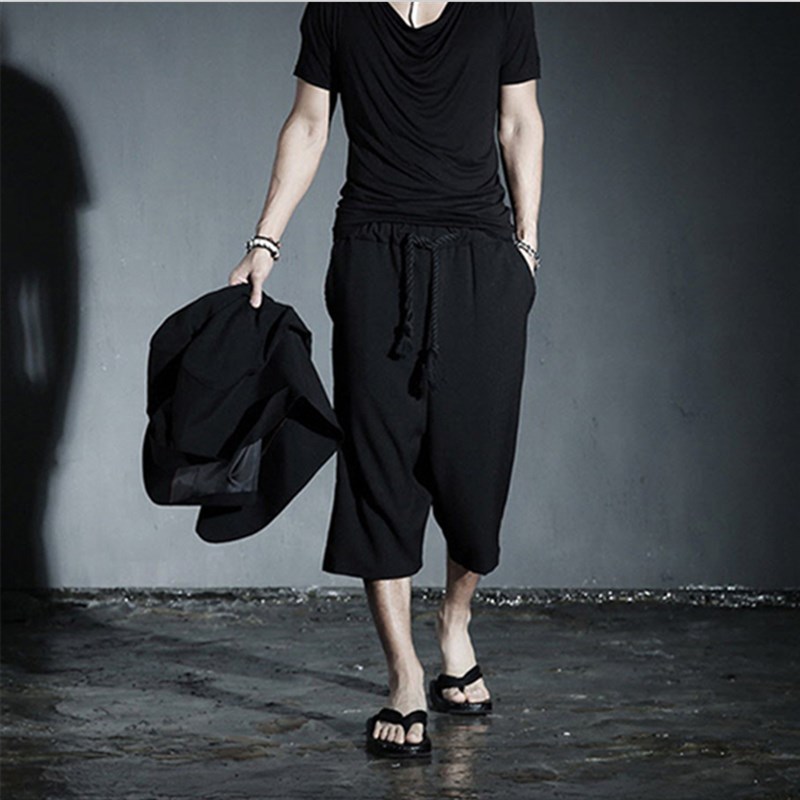 男式时尚休闲个性七分阔脚低档裤沙滩裤夜店加大码