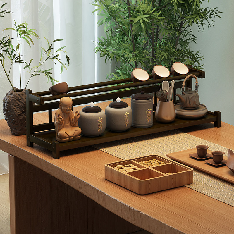 中式桌面博e古架茶具置物架小型非实木茶碗收纳架茶室茶叶放置架