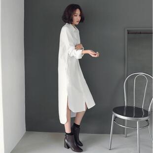 韩版加长版衬衣女春2024新款y超长过膝中长款宽松洋气大款衬衫裙