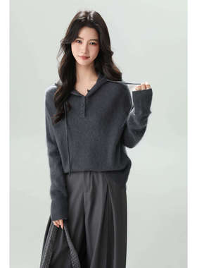 【12-27】7027新款百搭款拉毛套头连帽毛衫