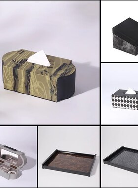 新中式木纹纸巾k盒饰品盒装饰品摆件民宿卧室样板间梳妆台摆设