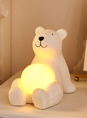 治愈系简约陶g瓷熊摆件可爱创意客厅家居装饰品小夜灯卧室睡眠灯