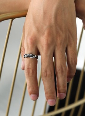 手工打造《浮木》戒指男女款复古风做旧指环开口可调节Z个性尾戒