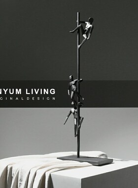 本与简约现代轻奢展厅样板房间软装饰品家居金属创V意艺术人物摆