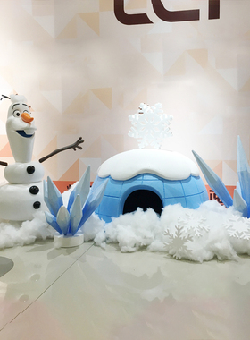 冬季美陈商c场装饰冰屋冰雪奇缘场景布置雪宝冰柱雪花摄影dp点道