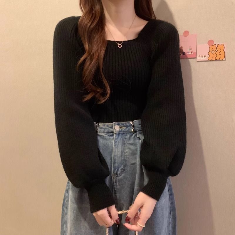 方领红色毛衣女秋冬洋气