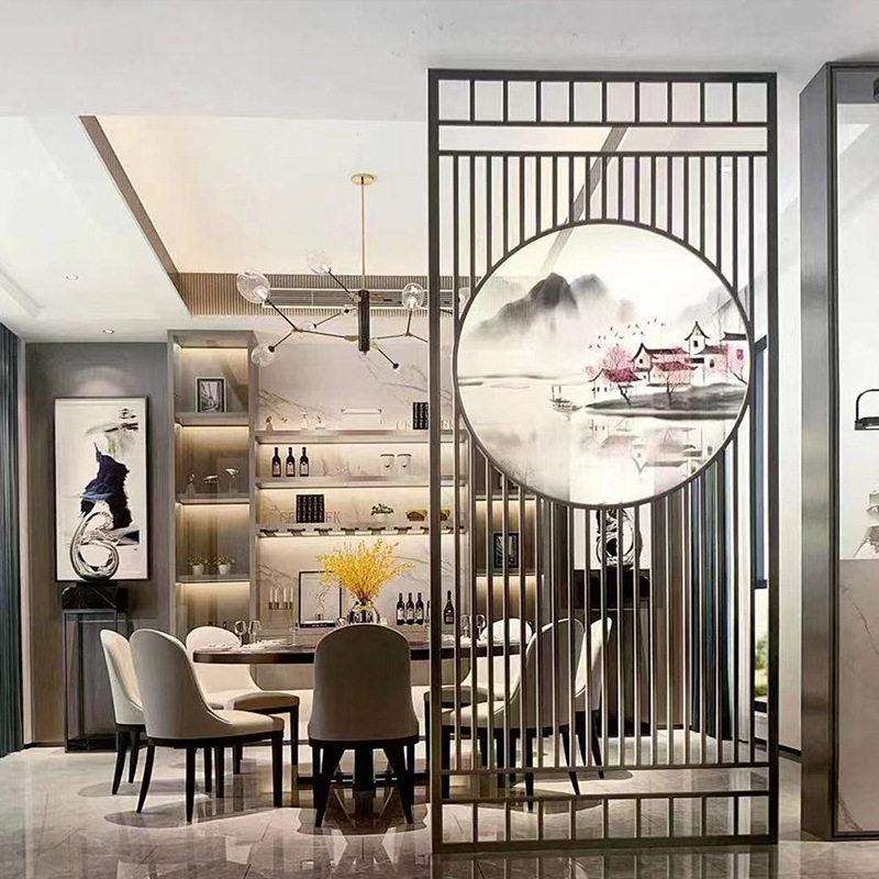 夹丝夹画玻璃双层艺术玄关屏风隔断夹娟艺术山水画钢化玻璃来图做