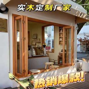 实木玻璃门窗法式韩系上下折叠左右推拉窗甜品咖啡花店民宿窗框