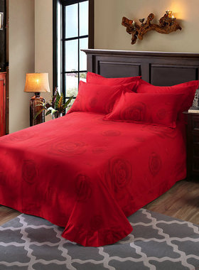 三件套多色选全棉加厚床单生态磨毛大红色加大床单件纯棉保暖被单