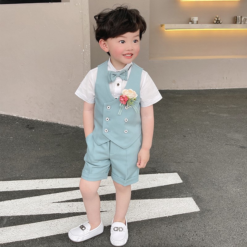 儿童西装套装男童礼服夏季花童英伦风小主持人钢琴表演服帅气西服