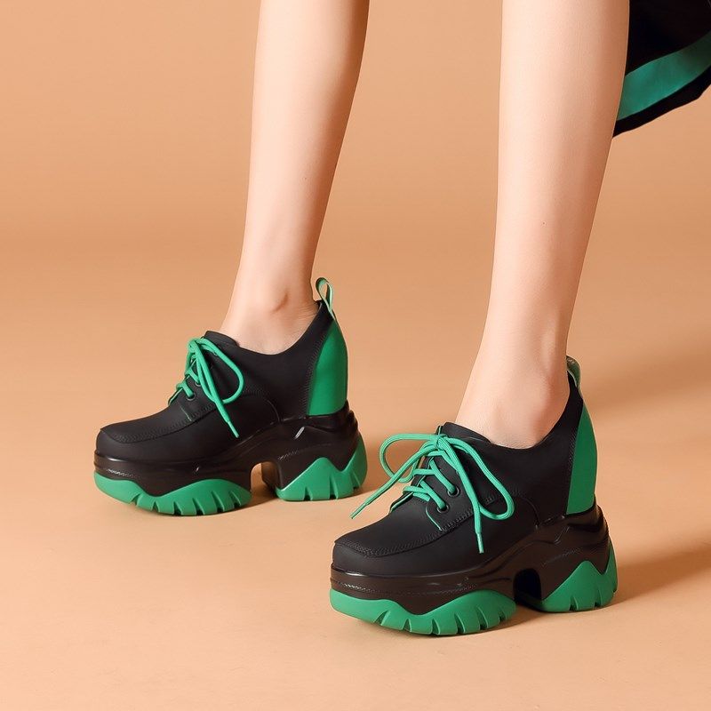 12CM超厚底超高跟女鞋春季真皮拼色单鞋内增高老爹鞋小个子松糕鞋,女鞋,深口单鞋,淘宝优惠券,粉丝福利购,淘宝优惠卷