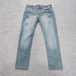 子休闲裤 169美刀外贸男士 裤 低腰褶皱猫须水洗男士 潮 复古牛仔长裤