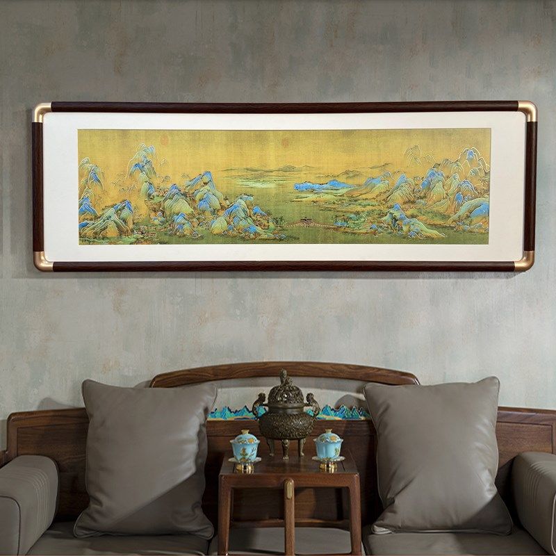 千里江山铜版画新中式实木边框客厅沙发背景墙装饰画电视墙挂画,家居饰品,铜雕画,淘宝优惠券,粉丝福利购,淘宝优惠卷
