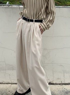 雨东林/韩版休闲西裤男小众高腰直筒宽松纯色百搭高级气质阔腿裤