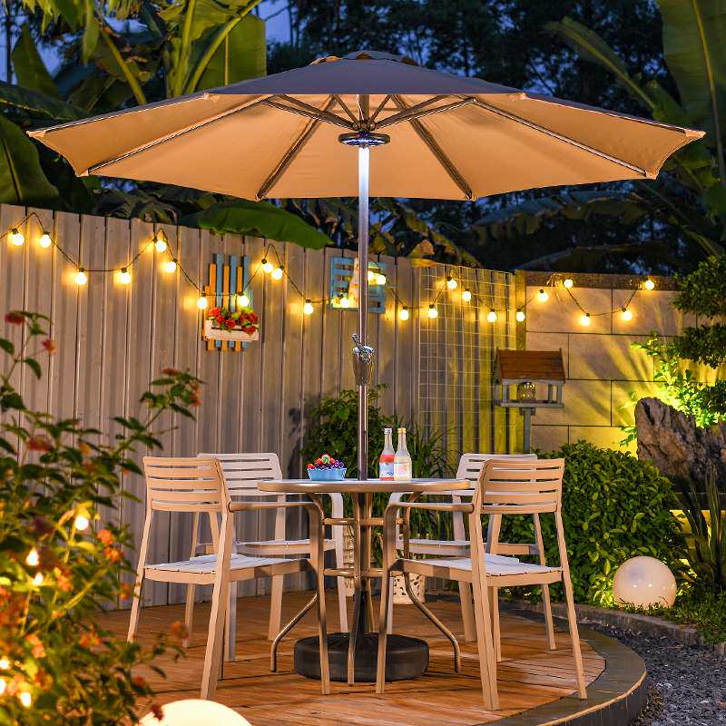 户外桌椅带伞组合庭院花园露天奶茶店咖啡厅外摆休闲太阳能遮阳伞