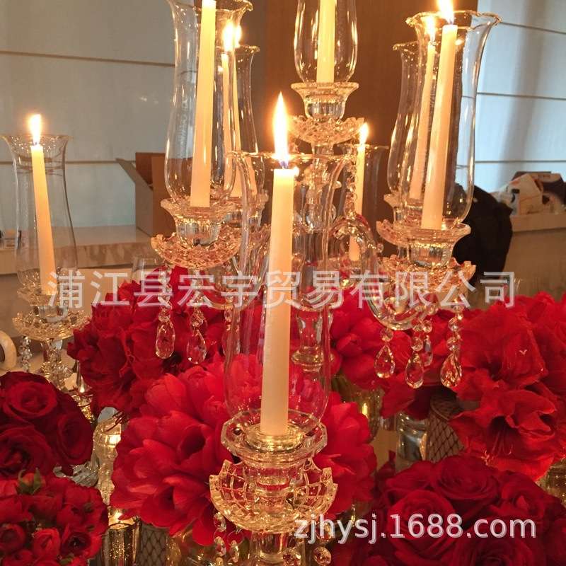 欧式五头水晶烛台家居样板房软装西餐厅摆件婚礼户外用水晶蜡烛台