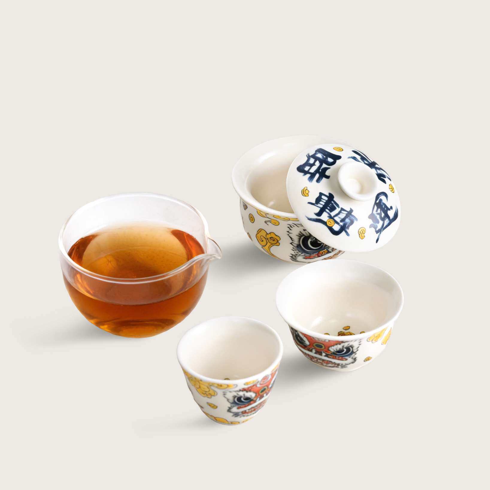 国潮财神茶具旅行便携式快客杯户外双人泡茶器陶瓷情侣杯旅游茶杯