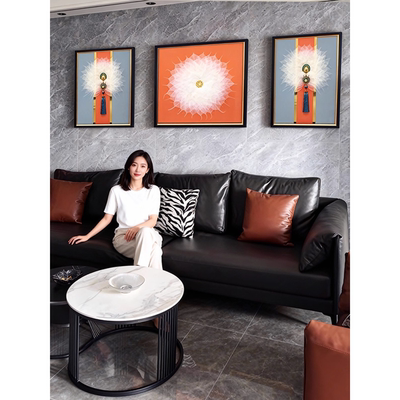 现代钢化玻璃三联画沙发