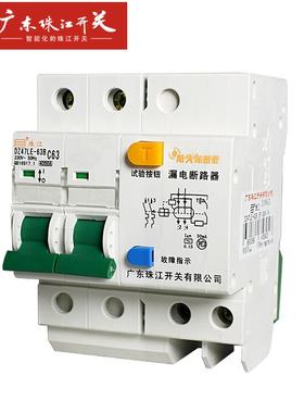 珠江开关 DZ47LE 2P 32-63A 智能断路器 防火防雷型 漏电空气开关