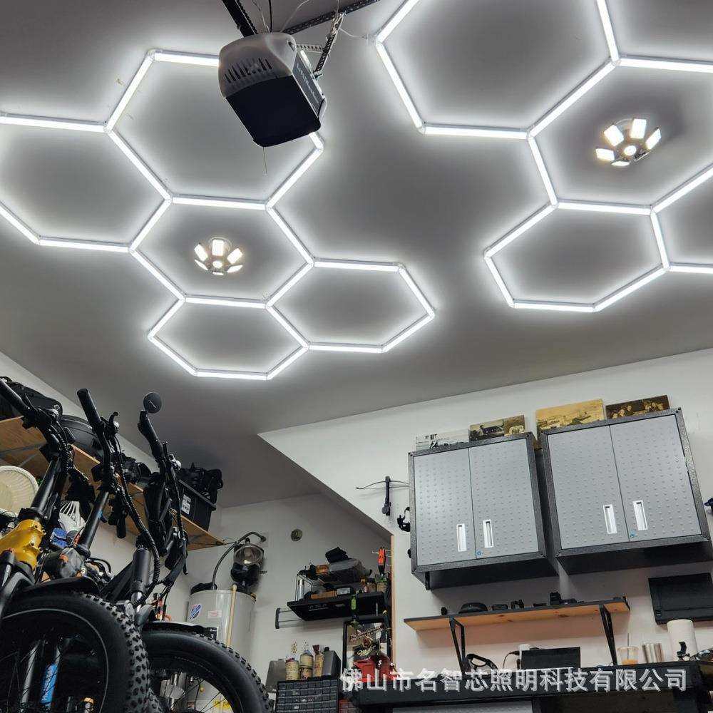 6500k洗车店工位灯 汽修厂工位灯 220V车库六角LED灯 5孔