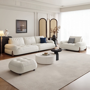 青罗记2025新款小喵兽布艺沙发直排奶油风客厅小户型雪尼尔沙发