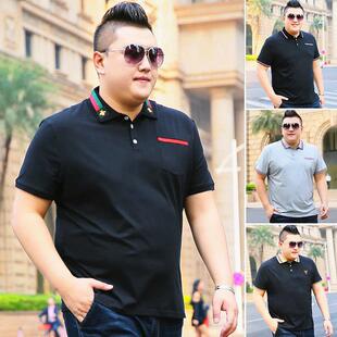 真口袋新款肥佬短袖T恤男士胖子大码休闲加肥加大肥仔翻领POLO衫