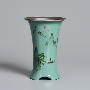 陶瓷兰花花盆高款圆形手绘中式兰盆专用老桩飘枝盆景造景家用盆栽