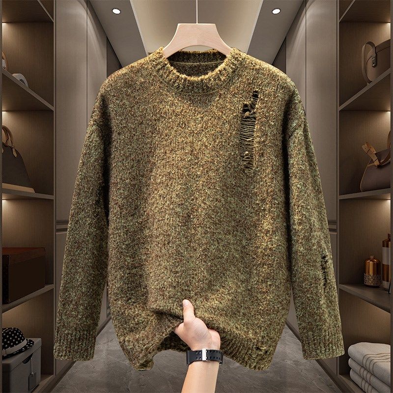 冬季毛衣男士破洞针织衫青年韩版宽松2024新款套头线衣打底衫潮流,男装,针织衫/毛衣,淘宝优惠券,粉丝福利购,淘宝优惠卷
