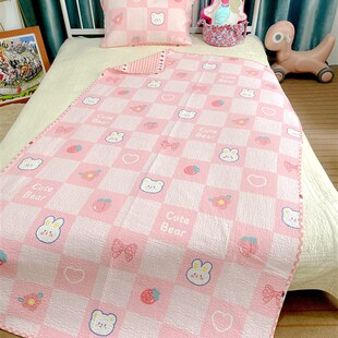 韩国学生床盖儿童上下铺高低床学生宿舍床单斜纹纯棉砂洗绗缝铺盖