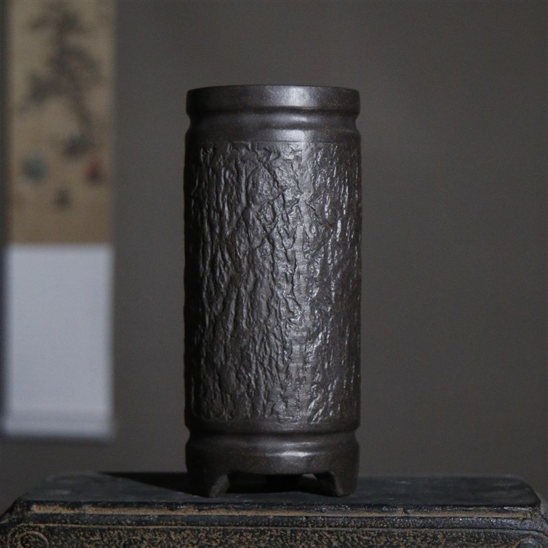 紫砂花盆兰花盆盆景盆古典禅意中国风文艺复古盆老桩盆高盆竹段形