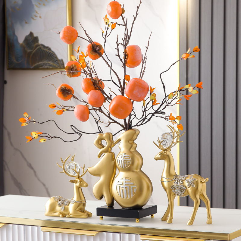 新中式柿子摆件客厅招财葫芦玄关电视柜家居装饰品博古架高端花瓶