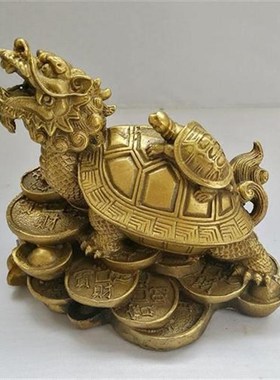 地天泰双子龟摆件纯铜母子龙龟黄铜龙头龟家居工艺品装饰品