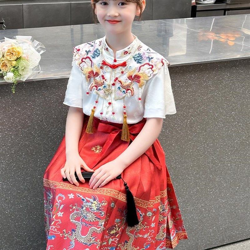 女童夏季马面裙套装2025新款儿童唐装织金中国风改良汉服裙表演服,童装/婴儿装/亲子装,唐装,淘宝优惠券,粉丝福利购,淘宝优惠卷