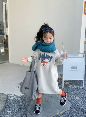 女童秋冬装连衣裙长袖2021洋气小女孩宝宝卫衣加绒儿童裙子中长款