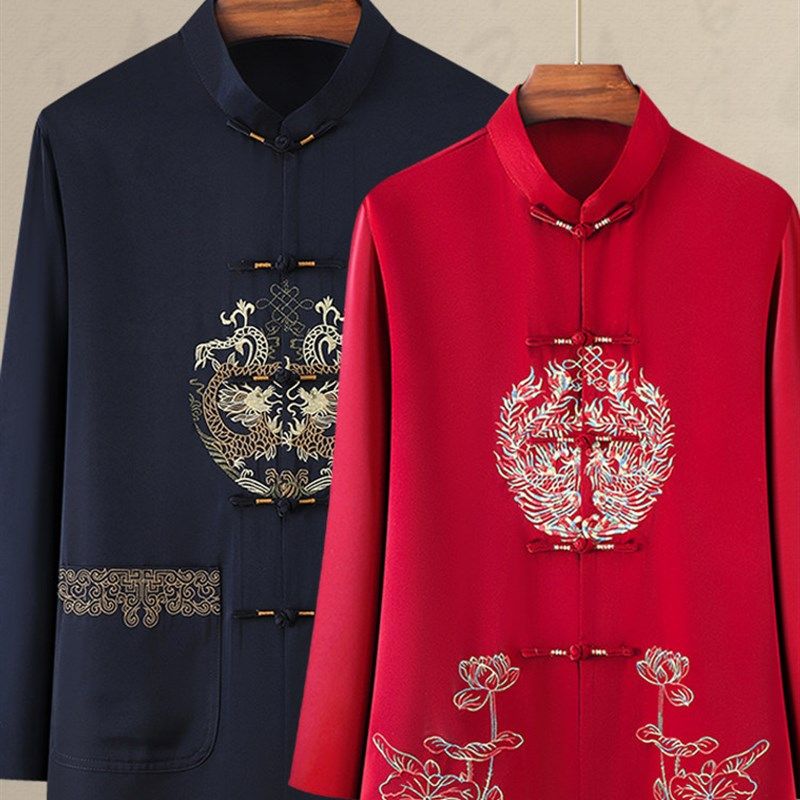 中老年唐装男夫妇长袖装女老人庆生70岁爷爷奶奶结婚礼服,男装,唐装,淘宝优惠券,粉丝福利购,淘宝优惠卷